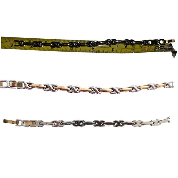 Stainless Steel Two Tone XO Bracelet Jewelry Snap Lock Clasp 8" - Picture 2 of 5